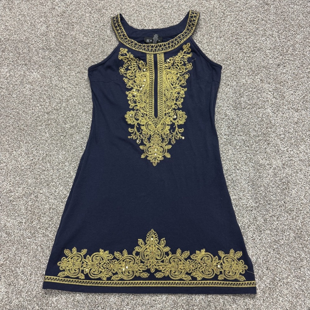 INC International Concepts Dress Womens Petite S Blue Embroidered Halter Sheath